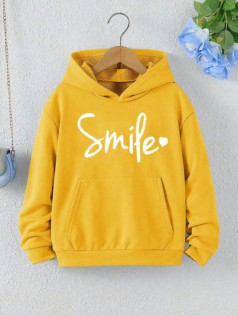 少女休闲简约都市优雅字母印花卫衣 - 黃色 - 查看 1