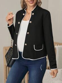 SHEIN Maternity Casual Colorblock Trim Jacket For Autumn - Black - View 4