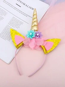 1 套独角兽生日派对头饰和腰带套装，可爱的粉色独角兽和花朵装饰皇冠公主头饰，生日派对礼物，万圣节角色扮演，新年礼物，可爱的头饰发夹，圣诞装饰圣诞礼物