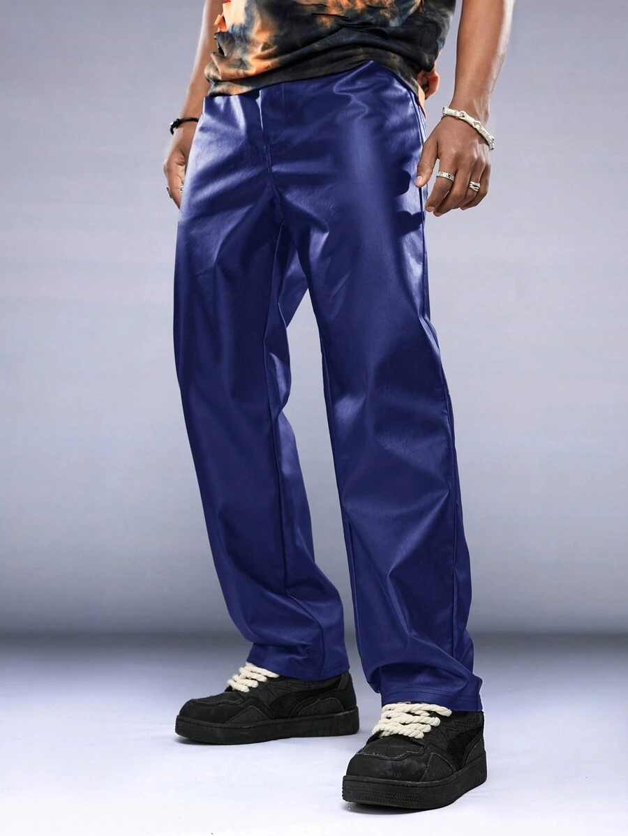 Manfinity VCAY Men's Solid Color Straight Leg Woven Pants - Blue - View 1