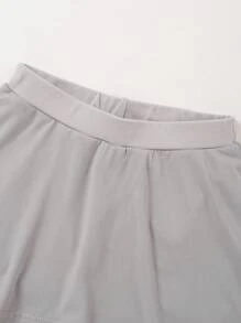 青少年女孩纯色简约长款喇叭波点舒适二合一连衣裙和紧身裤 - 灰色 - 查看 5