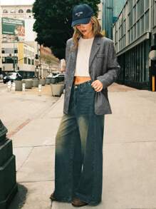 SHEIN EZwear Women's Houndstooth Contrast Collar Long Sleeve Casual Blazer Jacket, Autumn - Black and White - View 5