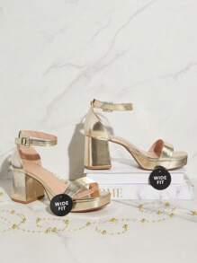 SHUZIA Women Wide Width Lt Gold Fashionable Casual Chunky Heel Ankle Strap Versatile Platform Sandals-Comfort Wide Fit Summer Shoes Spring Shoes Spring Break Easter - Gold - View 5