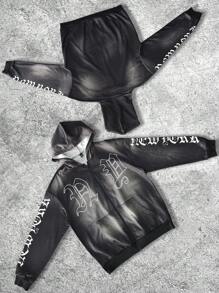 Manfinity EMRG Men's Zipper Front Print Casual Hoodie Sweatshirt - Black - View 2