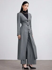 Modelyn 女式秋季单排扣长袖休闲时尚夹克和裤子两件套