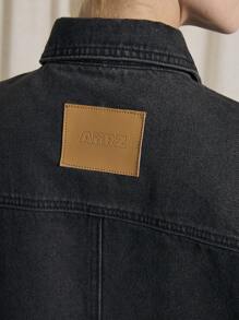 AiiRZ Sleeveless Oversized Workwear Denim Trucker Vest Utility Style Military-Inspired Button Front Jacket With Patch Pockets Fall Winter Layering Outerwear - Black - View 3