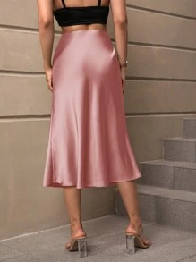 SHEIN LUNE 女士优雅简约百搭斜纹鱼尾中长裙