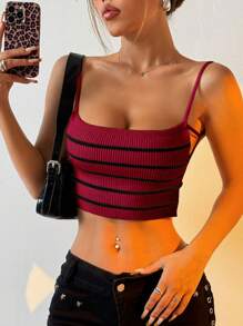 SHEIN EZwear Top court côtelé sans dos et sexy à rayures pour femme