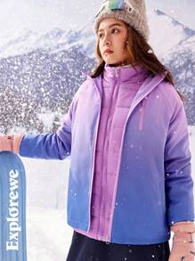 SHEIN Teen Girls' Front Zip Long Sleeve Pocket Ombre Minimalist Casual Hoodie