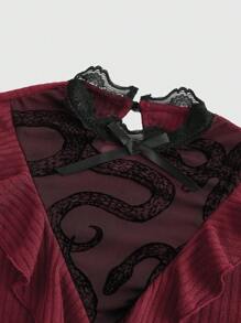 ROMWE Goth Vintage Gothic Snake Print Mesh Puff Sleeve Top