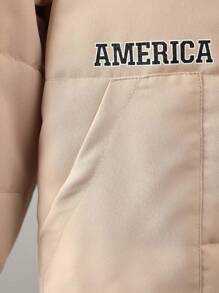 Young Boys 2024 Mid-Length Hooded Jacket, Autumn/Winter Casual Warm Thickened Zip Up Pockets Print Outfit, Comfortable & Stylish Outerwear Clothes Set - Khaki - View 7