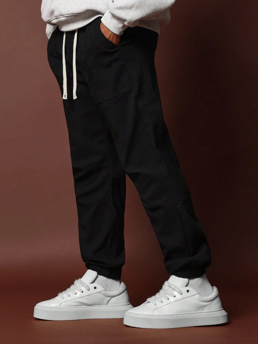 SUMWON Premium Athletic Jogger Style Pants Elastic Ankle Cuff Drawstring Waist Comfortable Loungewear Fall Winter Streetwear Casual Urban Fashion - Black - View 1