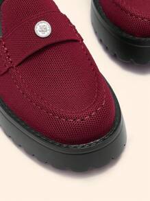 CUCCOO BASICS 女士简约厚底一脚蹬休闲乐福鞋，日常穿着 - 酒紅色 - 查看 3