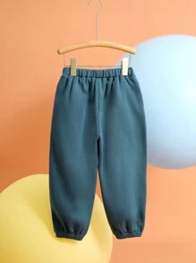 THE HAPPY LOOK Young Boys' Plain Casual Elastic Waist & Ankle Cuff Wide Leg Trousers, Versatile For Daily Wear, Autumn/Winter - Blue - View 2