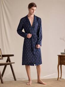 EverLounge Men's Front Tie Full Print Casual Robe, Long Sleeve - Multicolor - View 1