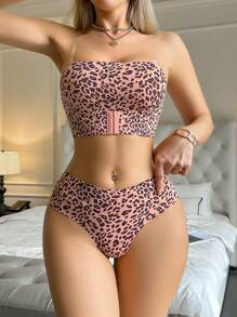 2pcs Leisure Series Transparent Strap Front Closure Seamless Underwear Set - Multicolor - View 5