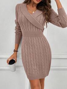 SHEIN Clasi Vestido de suéter casual y elegante de unicolor de manga larga con abotonadura para mujer