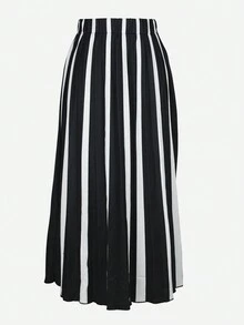 黑白条纹拼接裙，秋冬休闲风 - 黑與白 - 查看 5