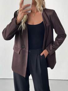 SHEIN LUNE New Relaxed Casual V Neck Fashion Jacket With High Quality Feeling For Women