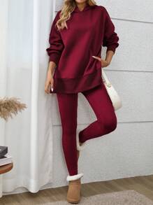 INAWLY Set de 2 piezas de sudadera con capucha y pantalones de unicolor casual para mujer, para otoño
