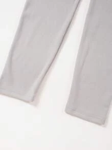 青少年女孩纯色简约长款喇叭波点舒适二合一连衣裙和紧身裤 - 灰色 - 查看 3