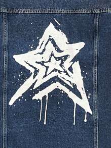 Manfinity EMRG Men's Loose Fit Navy Blue Denim Jacket With Graffiti Street Art Print - Dark Wash - View 5