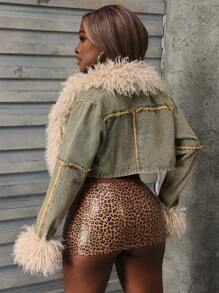 SHEIN SXY Women's Light Color Casual Retro Fluffy Collar Denim Jacket For Autumn/Winter - Blue - View 2