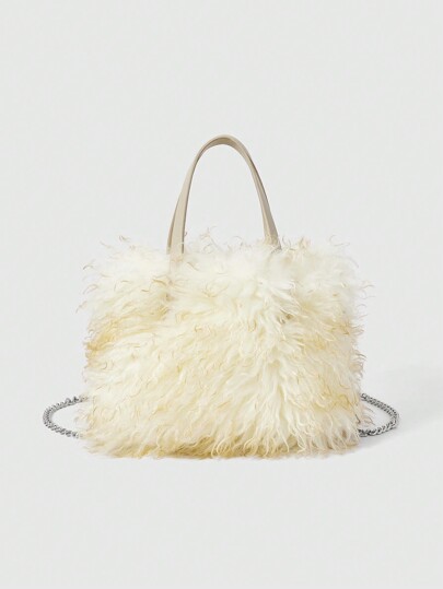 Hippie 1 pezzo Borsa a spalla elegante da donna con catena e pelliccia