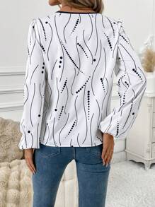 SHEIN Clasi Women's Colorblock Geometric Dot Print Slim Fit Office Shirt