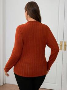 SHEIN Clasi Plus Size Plain Stand Collar Casual T-Shirt, Fashionable Everyday Wear