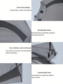 Manfinity Sport Corelite 紧身拼色圆领短袖运动 T 恤，夏季 - 彩色 - 查看 3