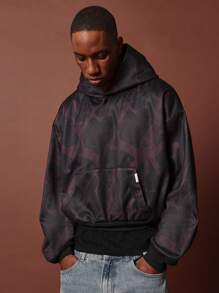 SUMWON Oversized Abstract Pattern Hoodie Temperature Indication Print All Season Streetwear Fashion Athletic Comfort Casual Sweater - Black - View 2