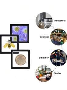10 PEÇAS Caixa de Exibição Flutuante 3D Transparente Caixa de Armazenamento de Joias de PE Suporte para Moedas de Desafio, Medalhas AA, Espécimes, Chip, Inseto, Planta, Colecionáveis, Vitrine de Exibição, Decoração para Casa, Organizador de Mesa de Escritório, Presente para Homens e Mulheres