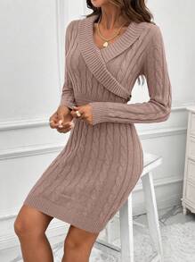SHEIN Clasi Vestido de suéter casual y elegante de unicolor de manga larga con abotonadura para mujer