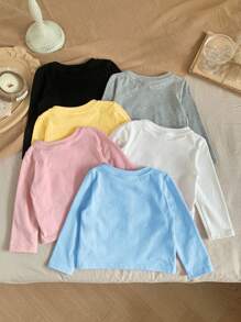 SHEIN LMoss Kids LMoss 6-teiliges Set Babymädchen, süß gestrickt, elastisch, einfarbig, langärmeliges Unterhemd für Herbst/Winter