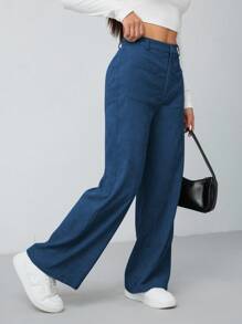 SHEIN PETITE 女士秋冬薄荷绿双口袋直筒裤