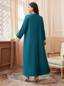 Al Najma Đầm Maxi Jalabiya Ả Rập dáng rộng tay dài màu khối cỡ lớn cho nữ, phù hợp cho mùa xuân và mùa thu, đầm Maxi Jalabiya Ả Rập giản dị, dành cho hàng ngày thường ngày - Nhiều màu - Xem 2