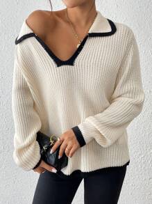 Chiquease Women's Solid Color Patchwork Long Sleeve Simple Casual Top, For Everyday Wear