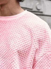 Manfinity VCAY 男士针织时尚休闲日常穿着宽松长袖运动衫，提花面料都市圆领字母长袖休闲浅粉色运动衫，适合朋友、丈夫、男朋友的礼物 - 粉色 - 查看 4