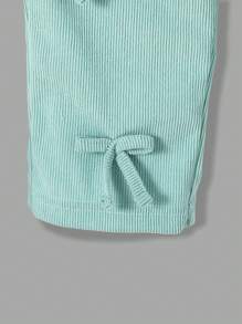 SHEIN 2 件装女婴休闲舒适灯芯绒 3D 蝴蝶结运动衫和短裤套装 - 彩色 - 查看 7