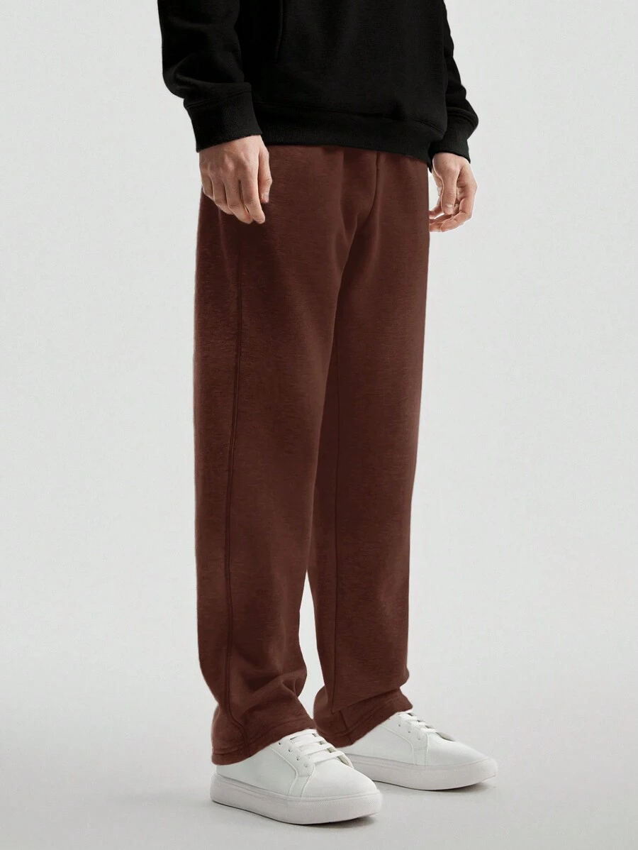 AKNOTIC Business Casual Men's Plain Color Drawstring Waist Straight Leg Loose Casual Sweatpants For Autumn/Winter - Light Grey - View 1