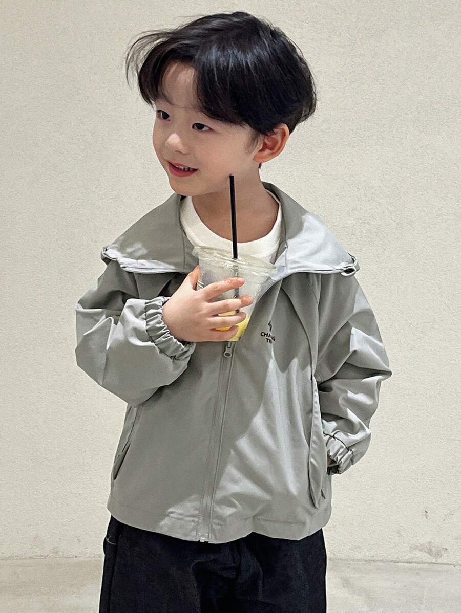 DAZY Young Boy Letter Print Raglan Long Sleeve Loose Casual Hoodie Jacket, Autumn - Grey - View 1