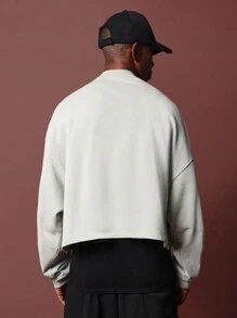 SUMWON Varsity Number 02 Cropped Sweatshirt Long Sleeve Casual Streetwear Crew Neck Cotton Fleece Pullover Athleisure Urban Loungewear Autumn Winter - Green - View 2