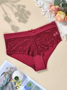 Calzones de natación de talla grande para mujer con patchwork de encaje y suaves