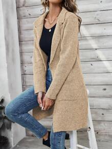 EMERY ROSE Áo len cardigan nữ có ve phẳng - Màu be - Xem 3