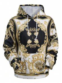 Manfinity AFTRDRK Men's Long-Sleeved Hoodie With Drawstring, Baroque Style, Retro Floral Print - Multicolor - View 5