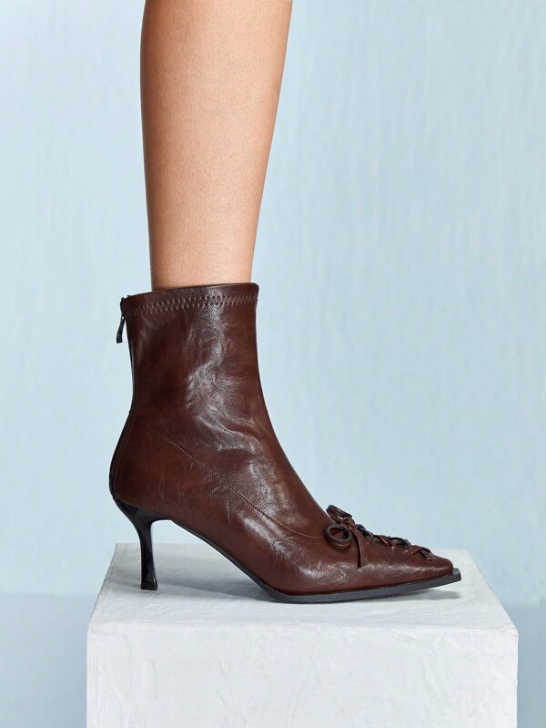 Cuccoo CUCCOO GRLICON Neue Herbst/Winter Mode bequeme 7,5 cm hoher Absatz Spitze Schmal quadratische Zehenkappe Reißverschluss Schließung Damen Stiefeletten für Weihnachts- und Neujahrsstimmung Herbst und Winter