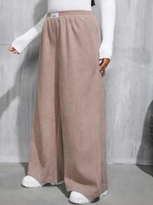 SHEIN Essnce 大码女式休闲保暖内衬裤，带贴袋，简约设计，适合日常穿着