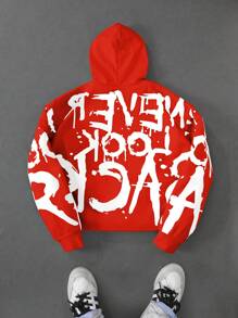 Manfinity EMRG Men's Streetwear Graffiti English Text Print Graffiti Font White Short Hoodie