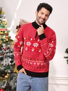 Manfinity Homme Áo len Giáng sinh cổ cao có khóa kéo một phần dành cho nam - màu xanh lá - Xem 3